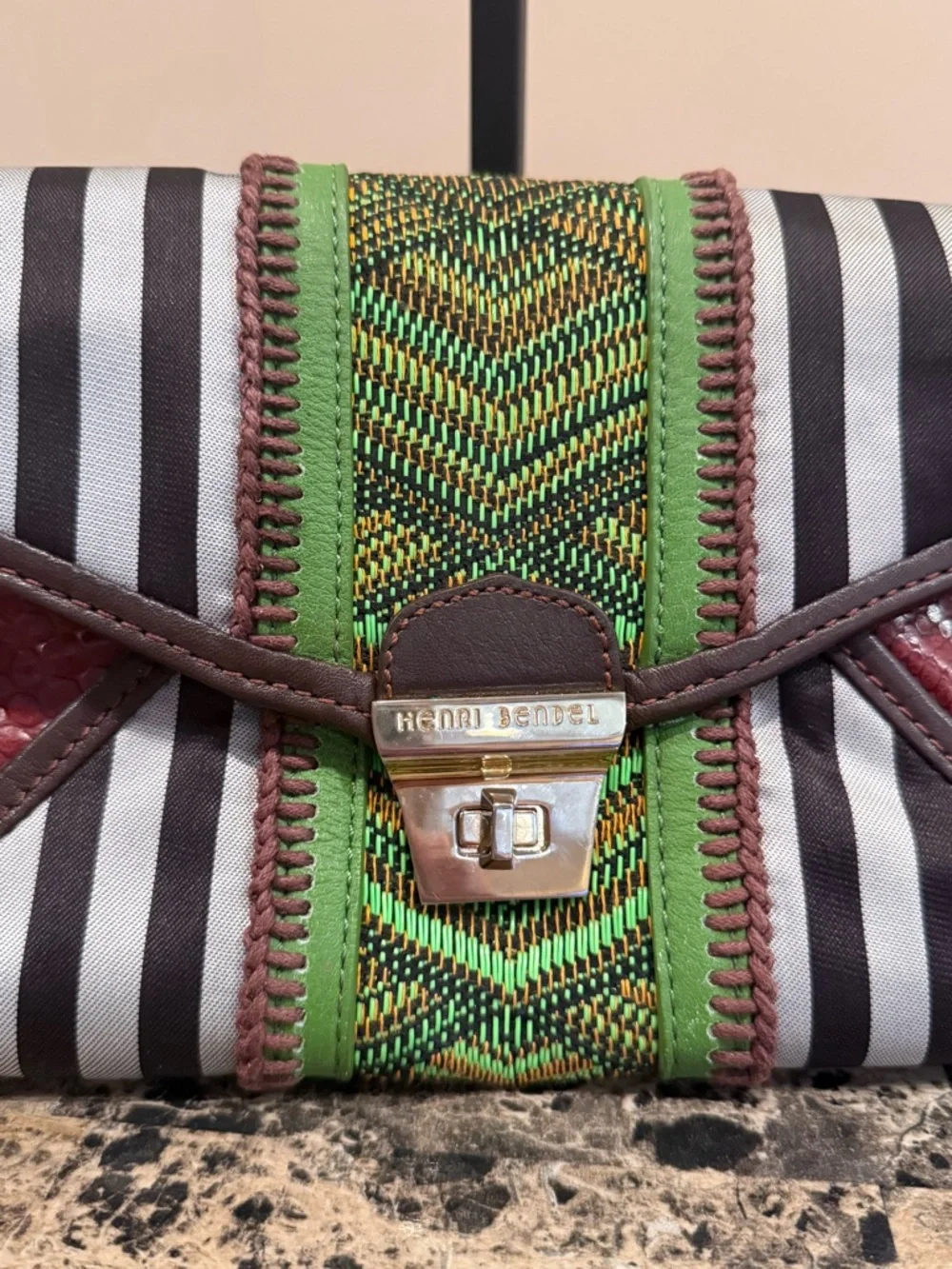 Henri Bendel Mixed Media Centennial Striped & Woven Shoulder Bag / Clutch 💎RARE💎 - Picture 6 of 12